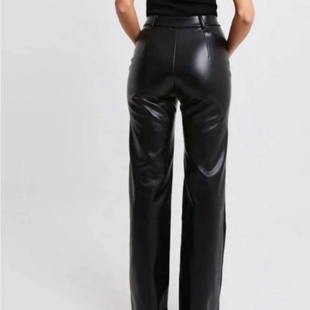 Because of Alice Women's Black Faux Leather trouser Pants - Picture 2 of 11
